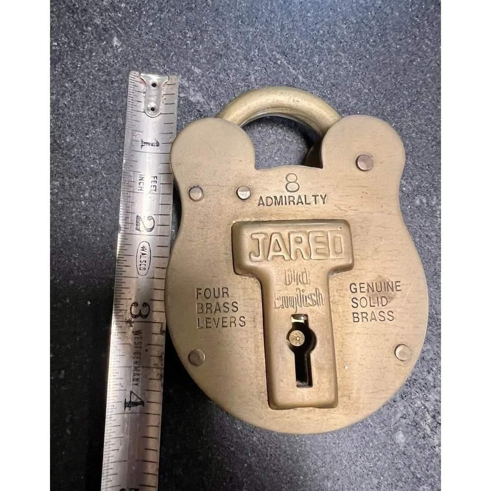 Vtg English Solid Brass Padlock – JARED Admiralty No. 8 Jas Morgan & Sons W/Keys